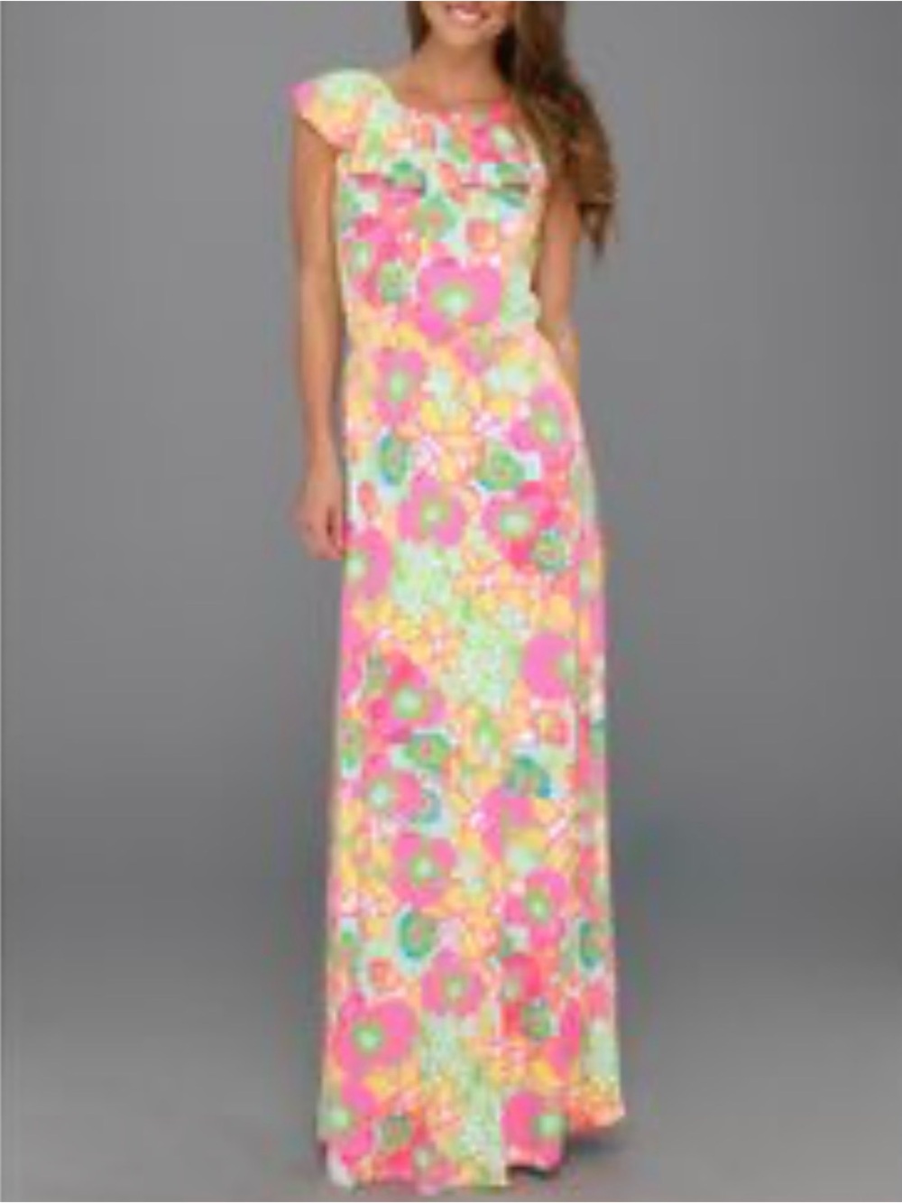 Lilly Pulitzer Marley Ice Cream Social Ruffle Off Shoulder Jersey Maxi Dress L